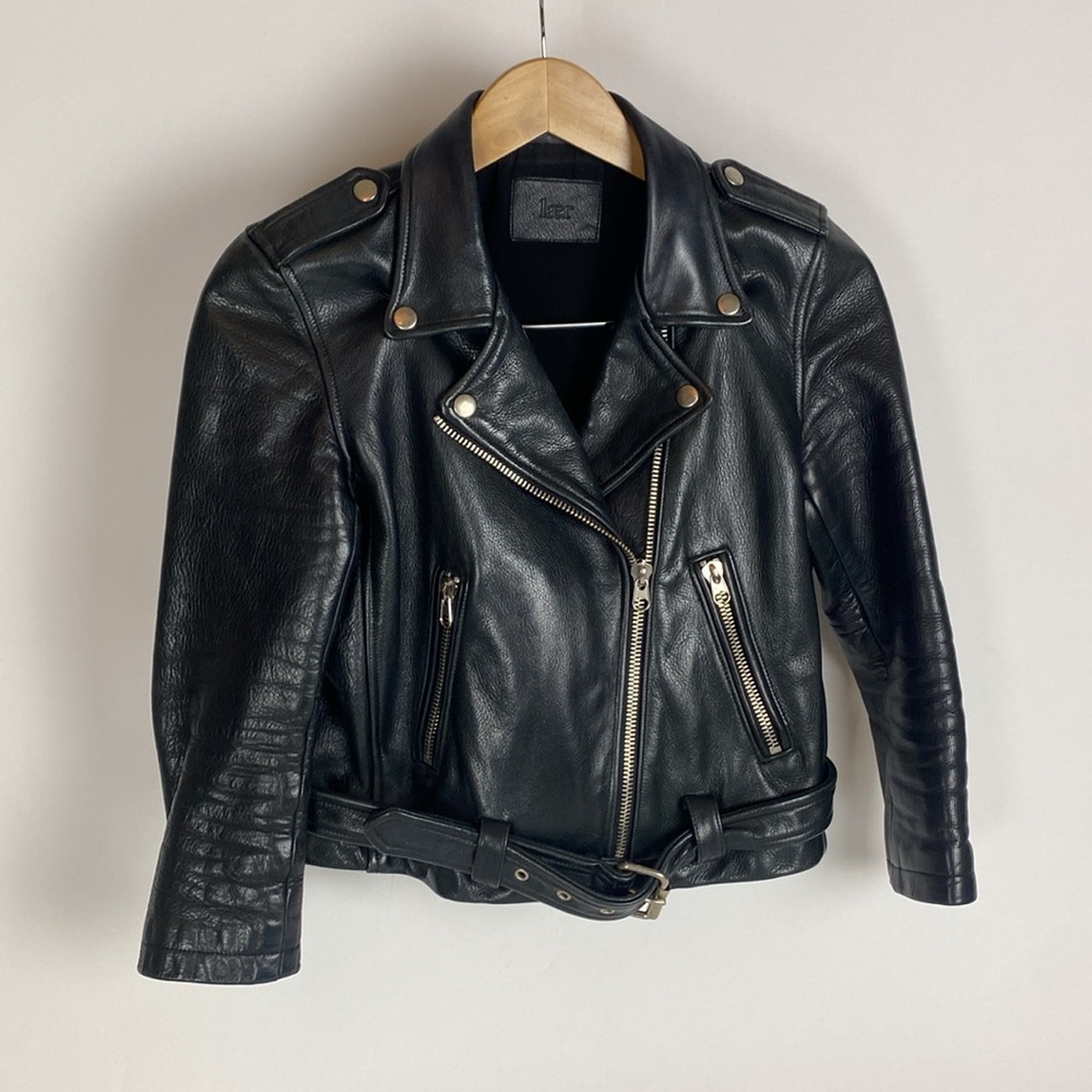 LAER BIKER BLACK LEATHER FULL ZIPPER JACKET WOMEN SIZE SMALL MADE IN USA